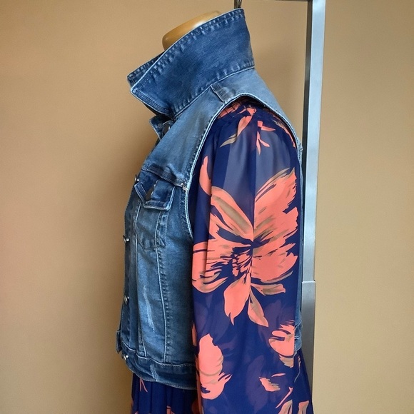 C'EST TOI Black Label Blue Distressed Denim Vest Size M - Picture 3 of 16